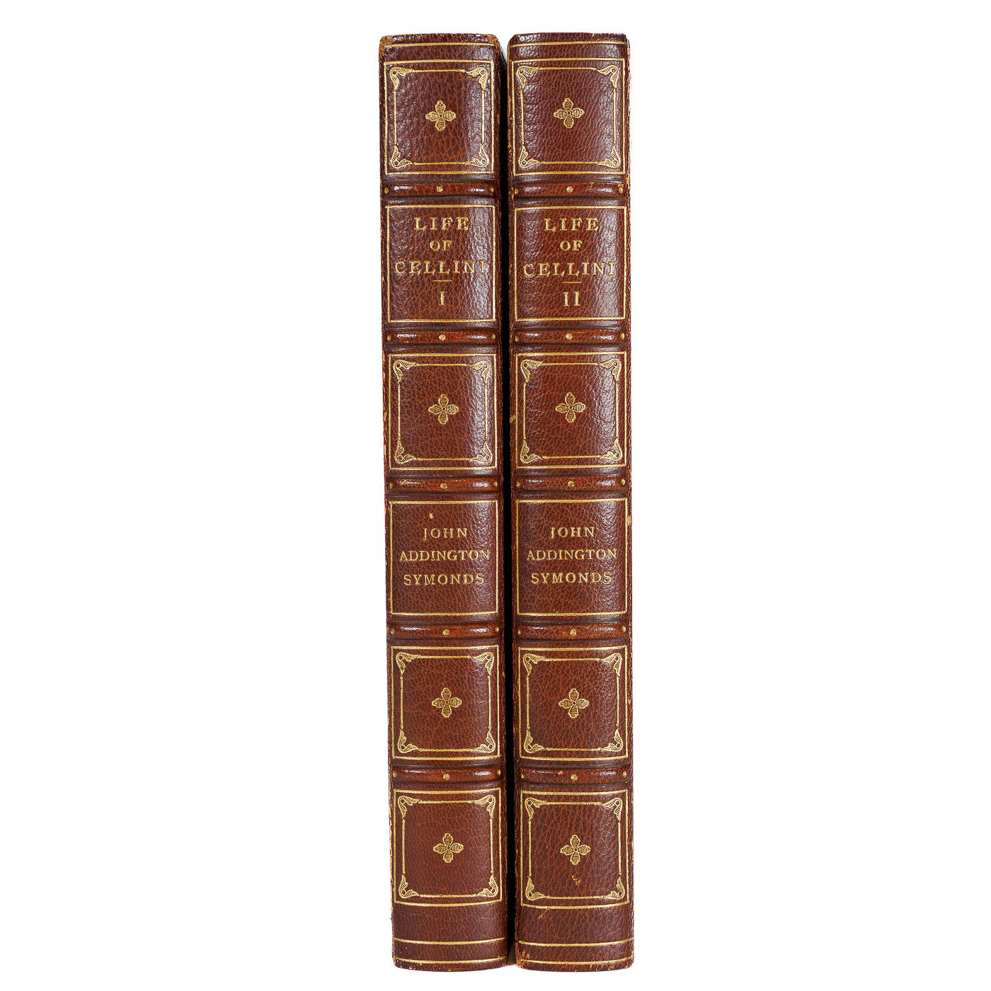 <center> John Addington Symonds <br><i> Life of BENVENUTO CELLINI </i><br> 1906 <p> 2 FINE BINDINGS SET <br><i> Brentano's New York </i></center>