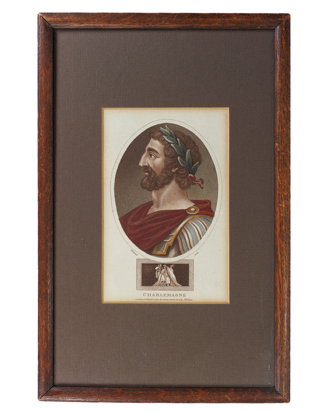 <center> John Chapman & J. Wilkes <p> CHARLEMAGNE <br><i> Holy Roman Emperor </i><br> 1805 Hand Coloured Engraving </center>