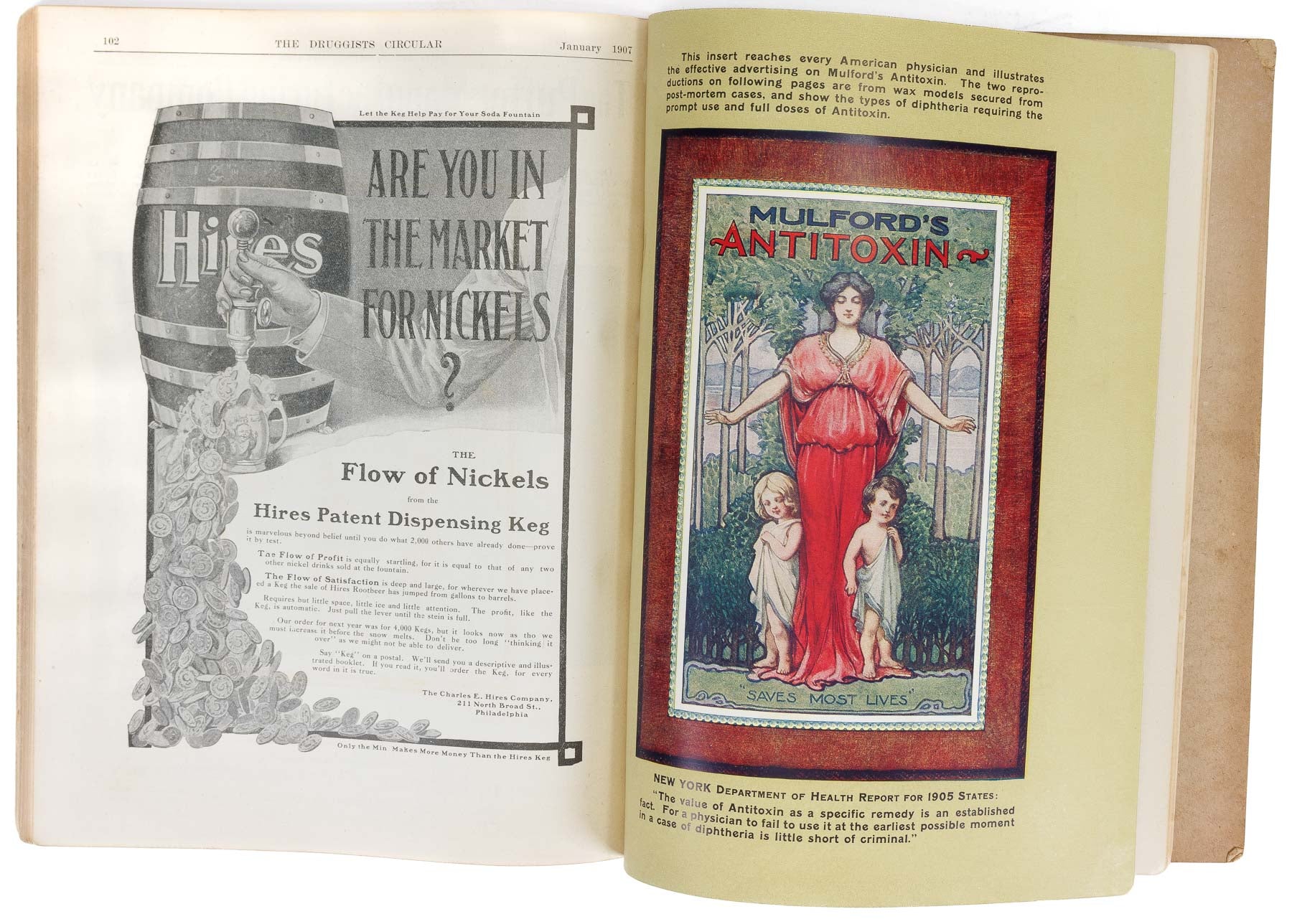 <center> 1907 DRUGGISTS CIRCULAR <p> Multiple Advertisements <i>including</i><br>SCARCE FULL PAGE COLOR ADS </center>