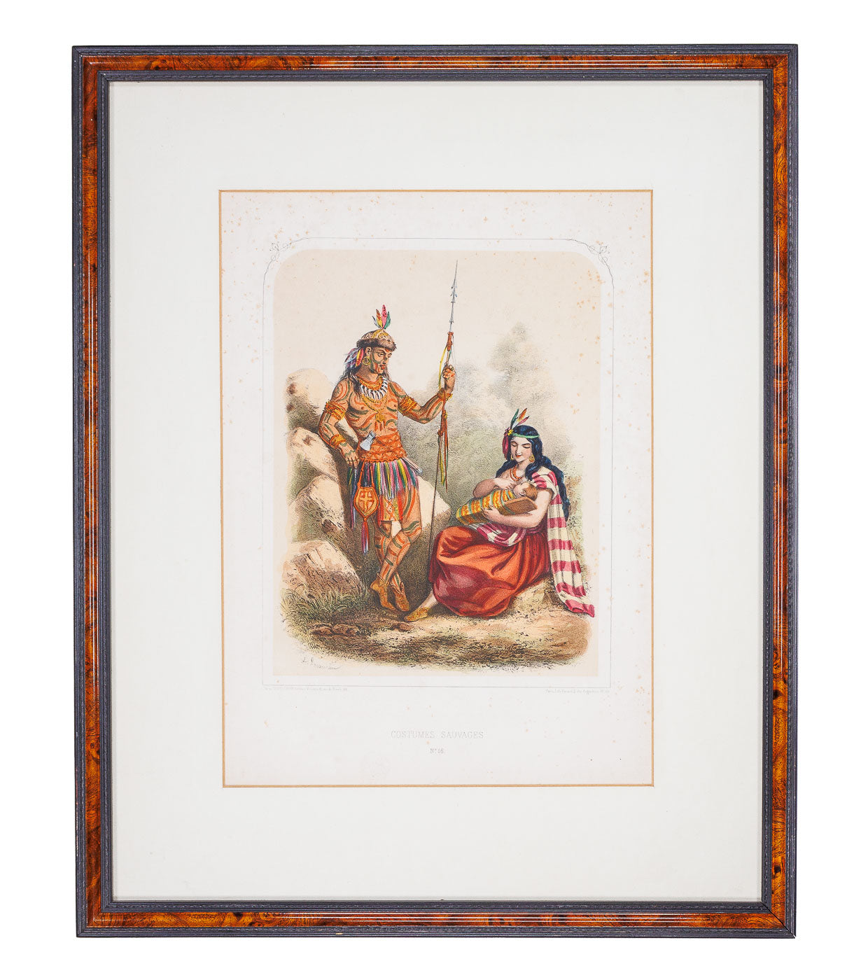 <center> Alexandre Lacauchie <br><i> COSTUMES SAUVAGES </i><br> Hand Coloured Lithograph <br><i> Native American Indians </i><p> 1850 </center>