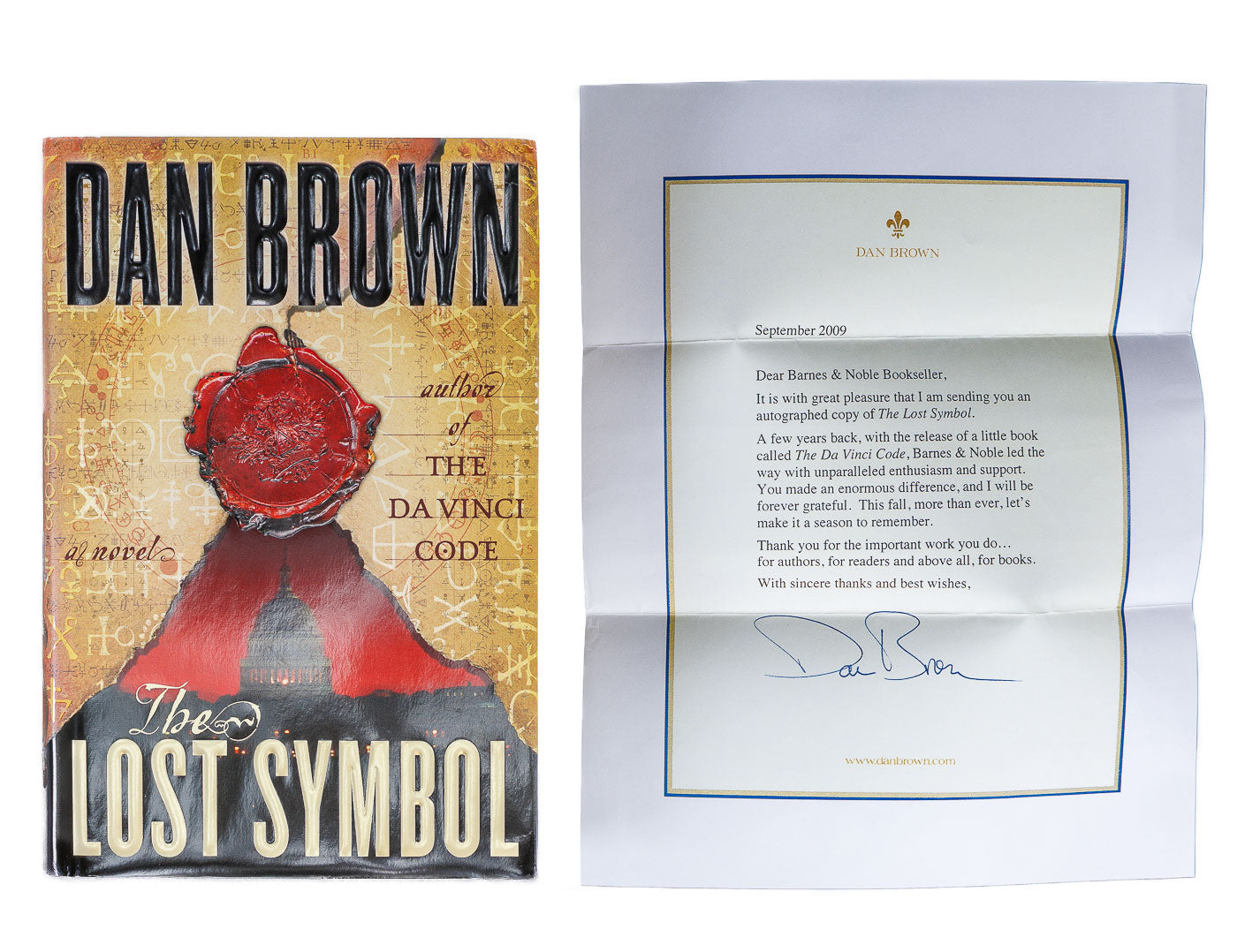 <center> Dan Brown <br><i> The Lost Symbol </i><br> SIGNED 1st Edition 2009 <p><i> with SIGNED LETTER </i></center>