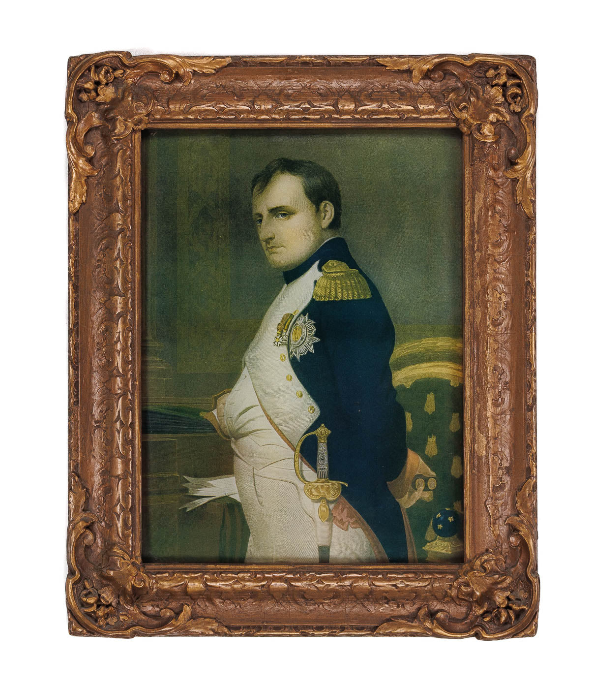 <center> NAPOLEON <p> 19th Hand Colored Engraving <br><i> ROYAL GILT FRAME </i><br Convex Glass </center>