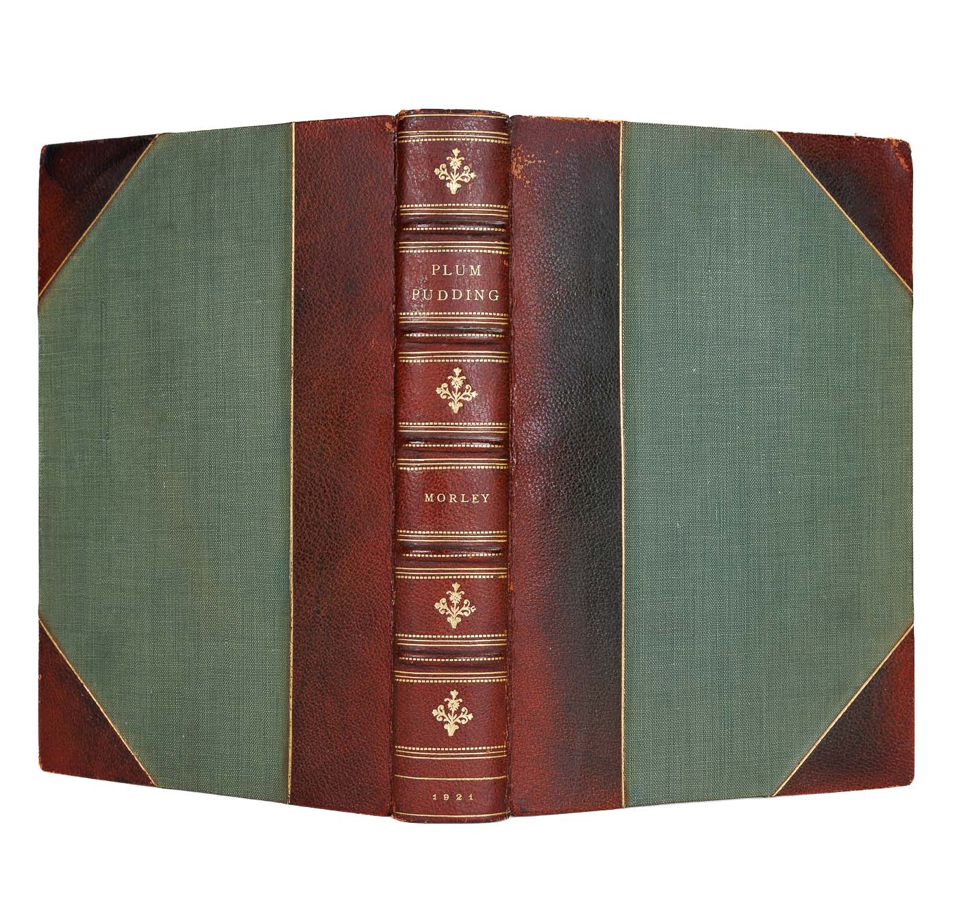 <center> Christopher Morley <p> PLUM PUDDING <br><i> Fine Leather Binding </i><br> 1st EDITION <br> 1921 </center>