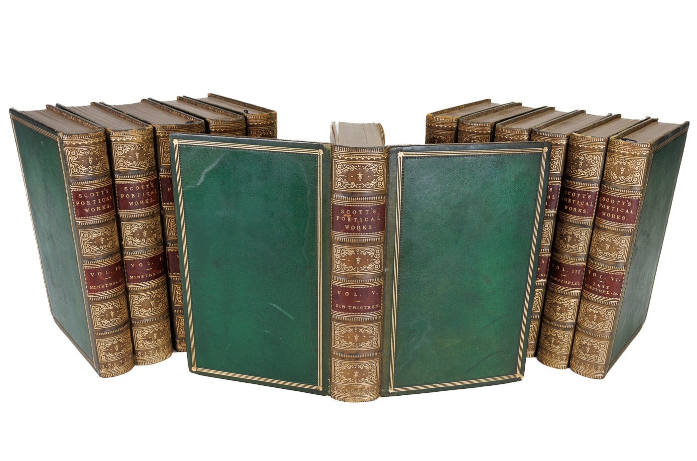 <center> Walter Scott <br><i> WORKS </i><br> 1854 <br><p> 12 Fine Bindings SET <br><i> ENGRAVINGS </i></center>