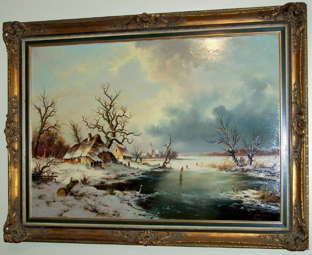 Dutch Winter Scene - Large Oil Painting