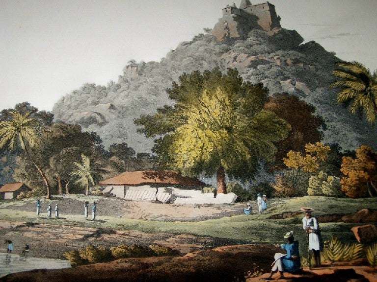 PAGODAS AT TRINCHICUNUM <p><i>1808 Hand Coloured Aquatint </i><br> Havell after Henry Salt