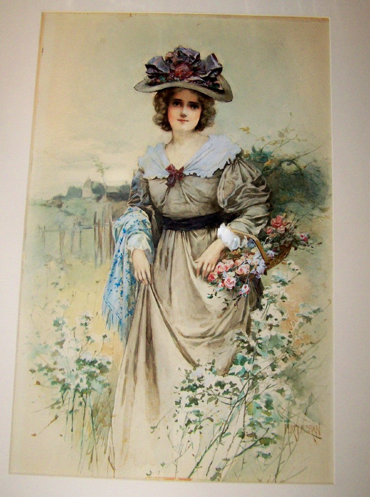 VICTORIAN LADY Watercolour <p>by<i> Edward Percy Moran </i>