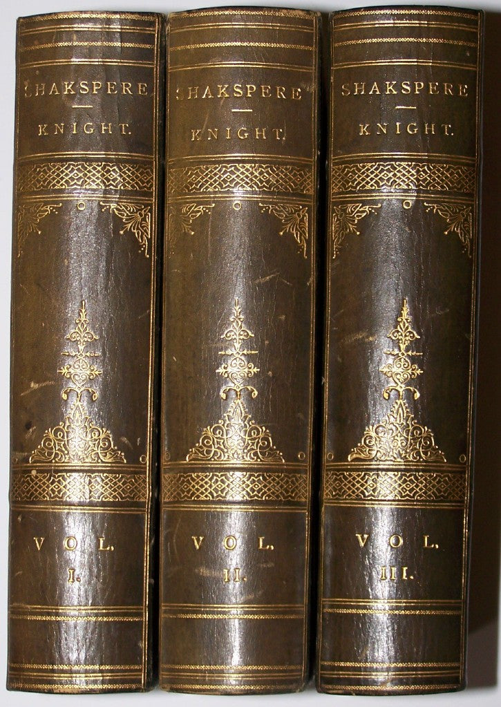 <center> WORKS OF WILLIAM SHAKESPEARE <p><i> 3 Volume Leather Set </i></center>