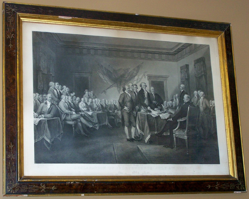 <center> SIGNING OF THE DECLARATION OF INDEPENDENCE <p> <i> W.L. Ormsby after J. Trumbull </i></center>