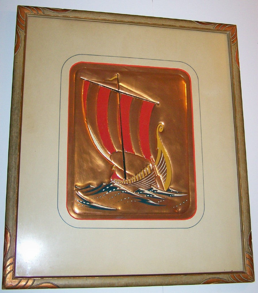 VIKING SHIP <p> Painted + Engraved on COPPER PLATE